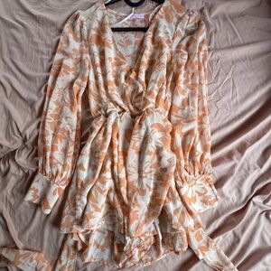 Pink Lily Floral Dress in Peach and Cream